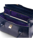 Large leather Morgan bag, navy croc, inside