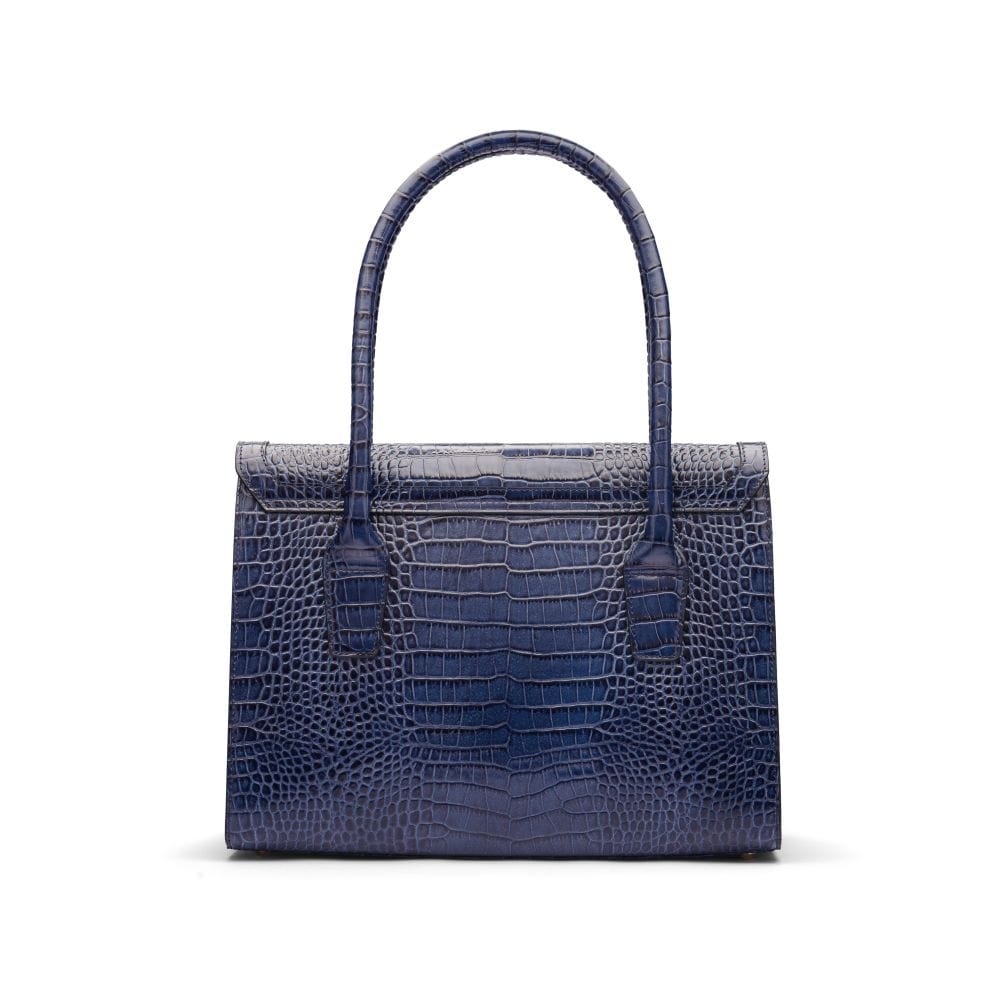 Large leather Morgan bag, navy croc, back