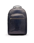 Men's leather 15" laptop backpack, navy croc, front