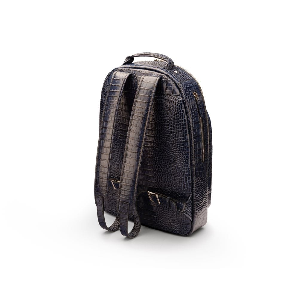 Men's leather 15" laptop backpack, navy croc, back
