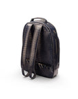 Men's leather 15" laptop backpack, navy croc, back