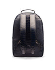 Men's leather 15" laptop backpack, navy croc, back view