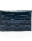 Leather business card holder, navy croc, front
