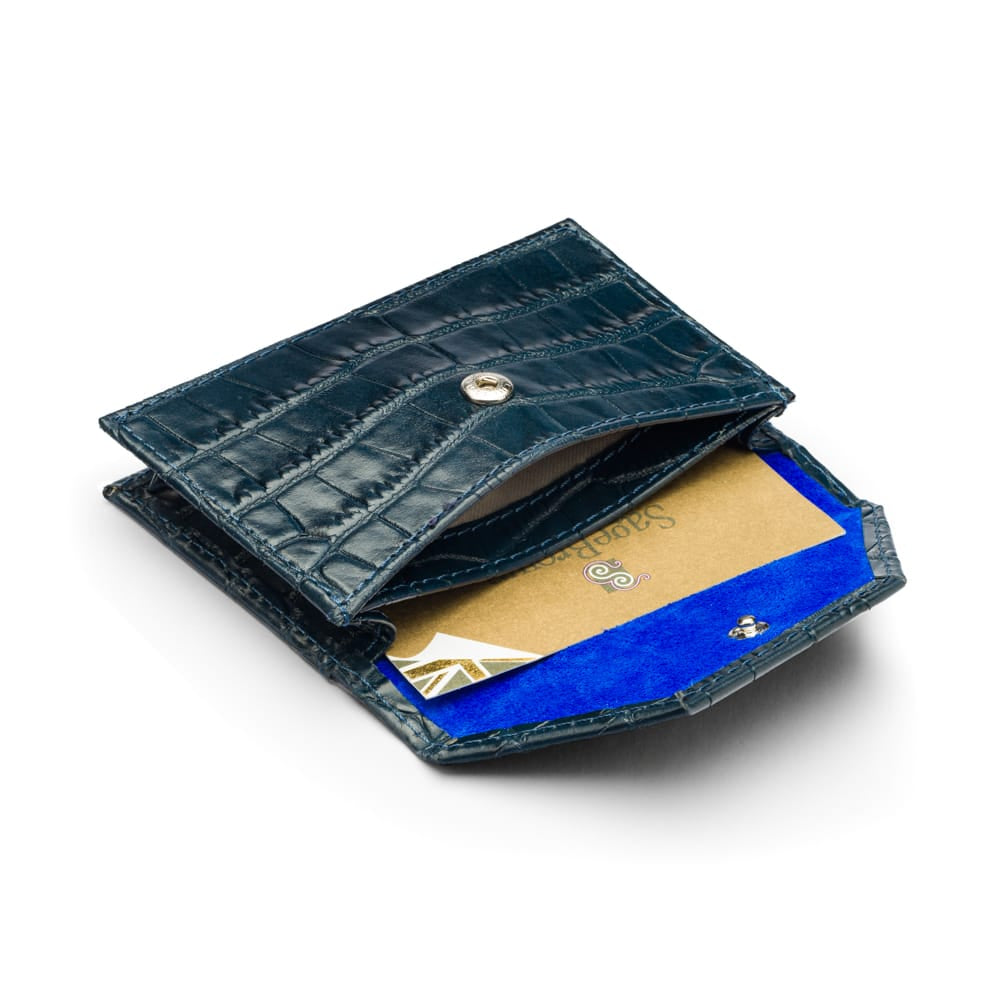 Leather business card holder, navy croc, inside