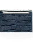 Leather business card holder, navy croc, back