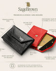 Premium leather business card holder. features and measurements