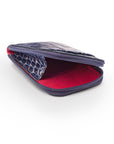 Leather card case with zip, navy croc, inside