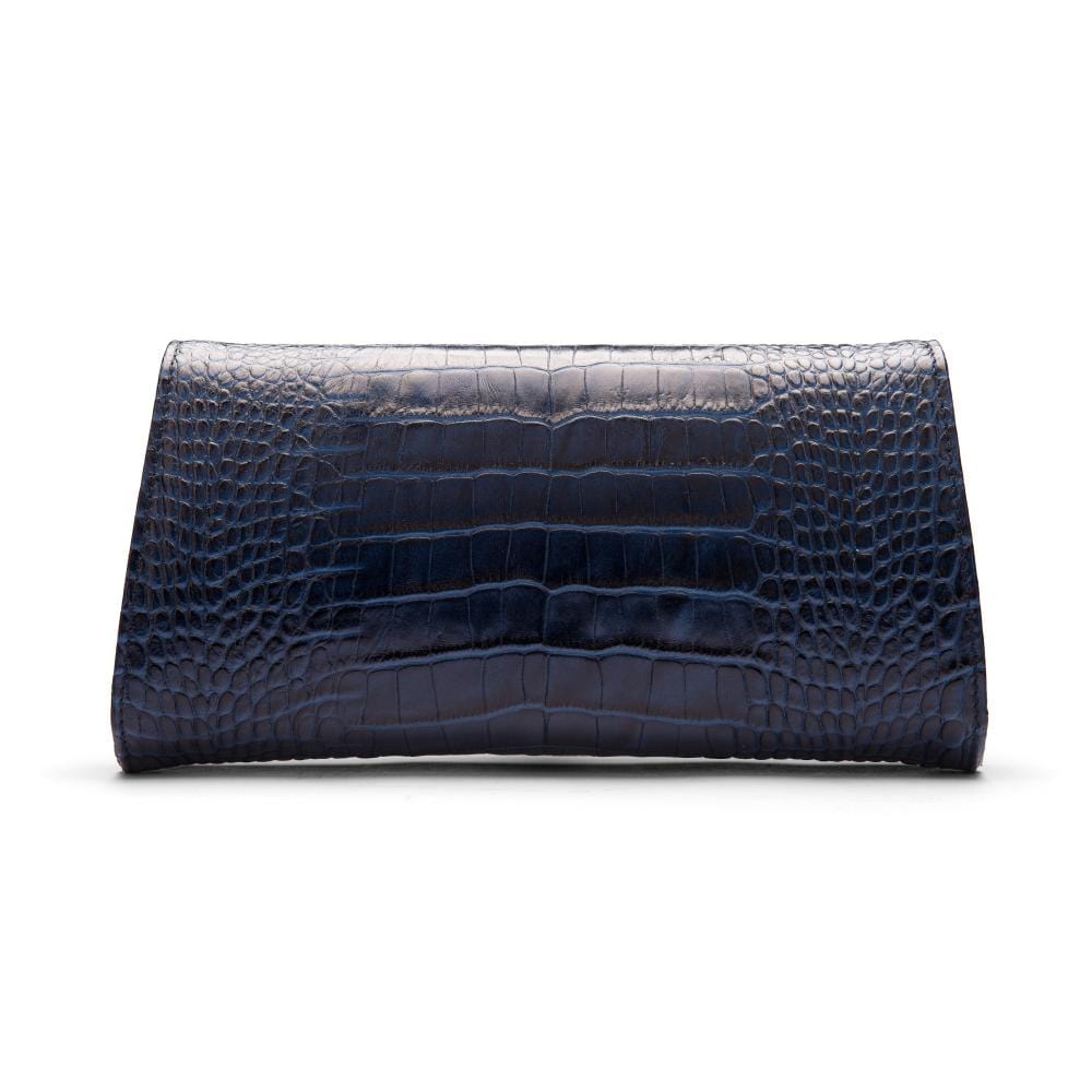 Leather clutch bag, navy croc, back