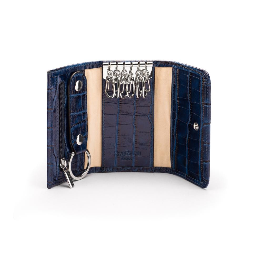 Leather key case, navy croc, inside