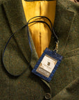 Leather lanyard ID card holder, navy croc, lifestyle