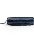 Leather pencil case, navy croc, front