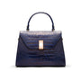 Sabrina top handle bag, navy croc leather, front view