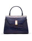 Sabrina top handle bag, navy croc leather, front view