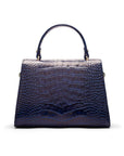 Sabrina top handle bag, navy croc leather, back view