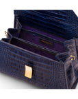 Sabrina top handle bag, navy croc leather, inside