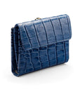 Leather purse with brass clasp, navy croc, coin purse