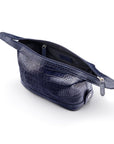 Leather wash bag, navy croc, inside