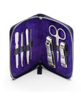 Leather zip around 7 piece manicure set, navy croc, open