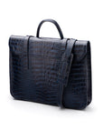 Leather music bag, navy croc, with shoulder strap