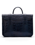 Leather music bag, navy croc, front