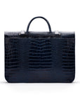 Leather music bag, navy croc, back