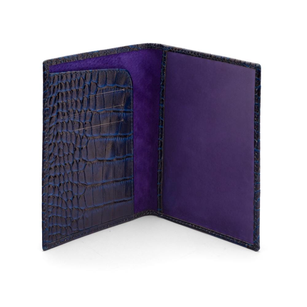 Luxury leather passport cover, navy croc, inside