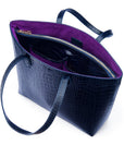 Luxury Leather Tote Bag and Shopper, Navy Croc, inside