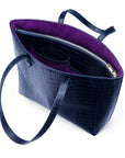 Luxury Leather Tote Bag and Shopper, Navy Croc, inside