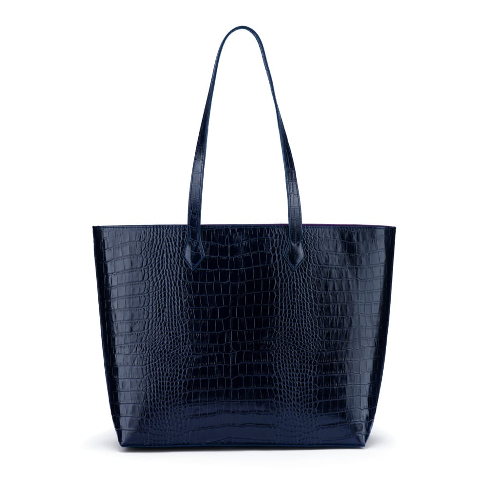 Luxury Leather Tote Bag and Shopper, Navy Croc, front