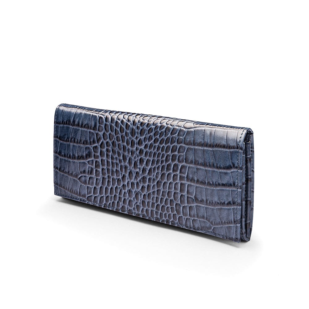 Leather Mayfair concertina purse, navy croc, front