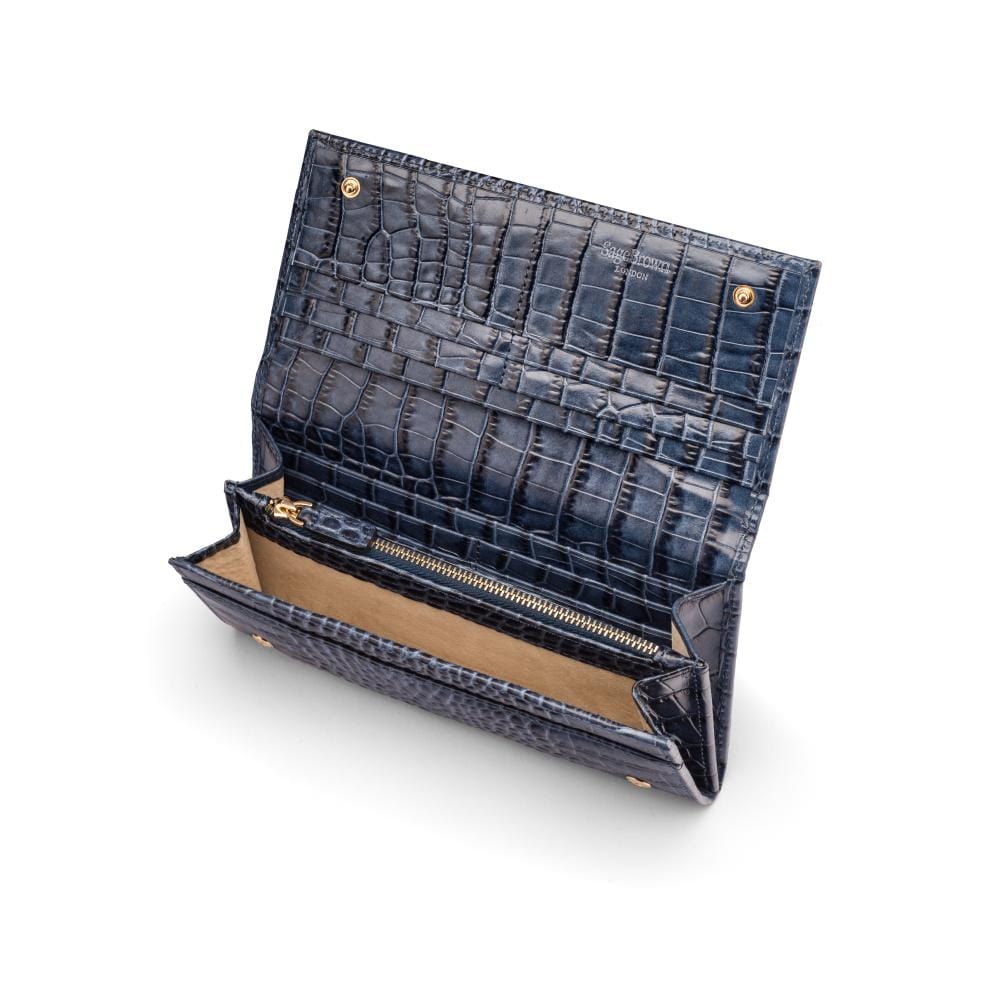 Leather Mayfair concertina purse, navy croc, inside