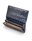 Leather Mayfair concertina purse, navy croc, inside