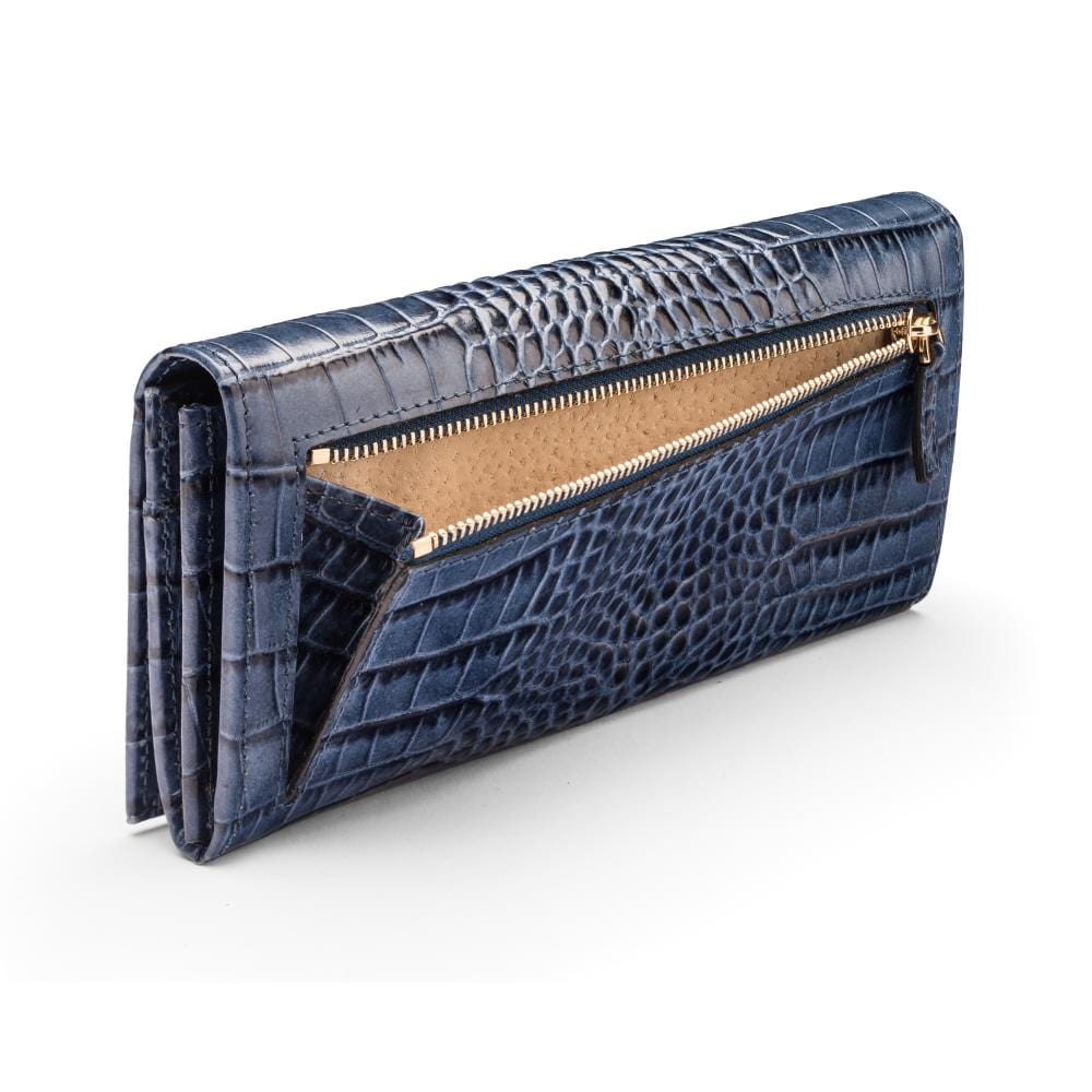 Leather Mayfair concertina purse, navy croc, coin purse