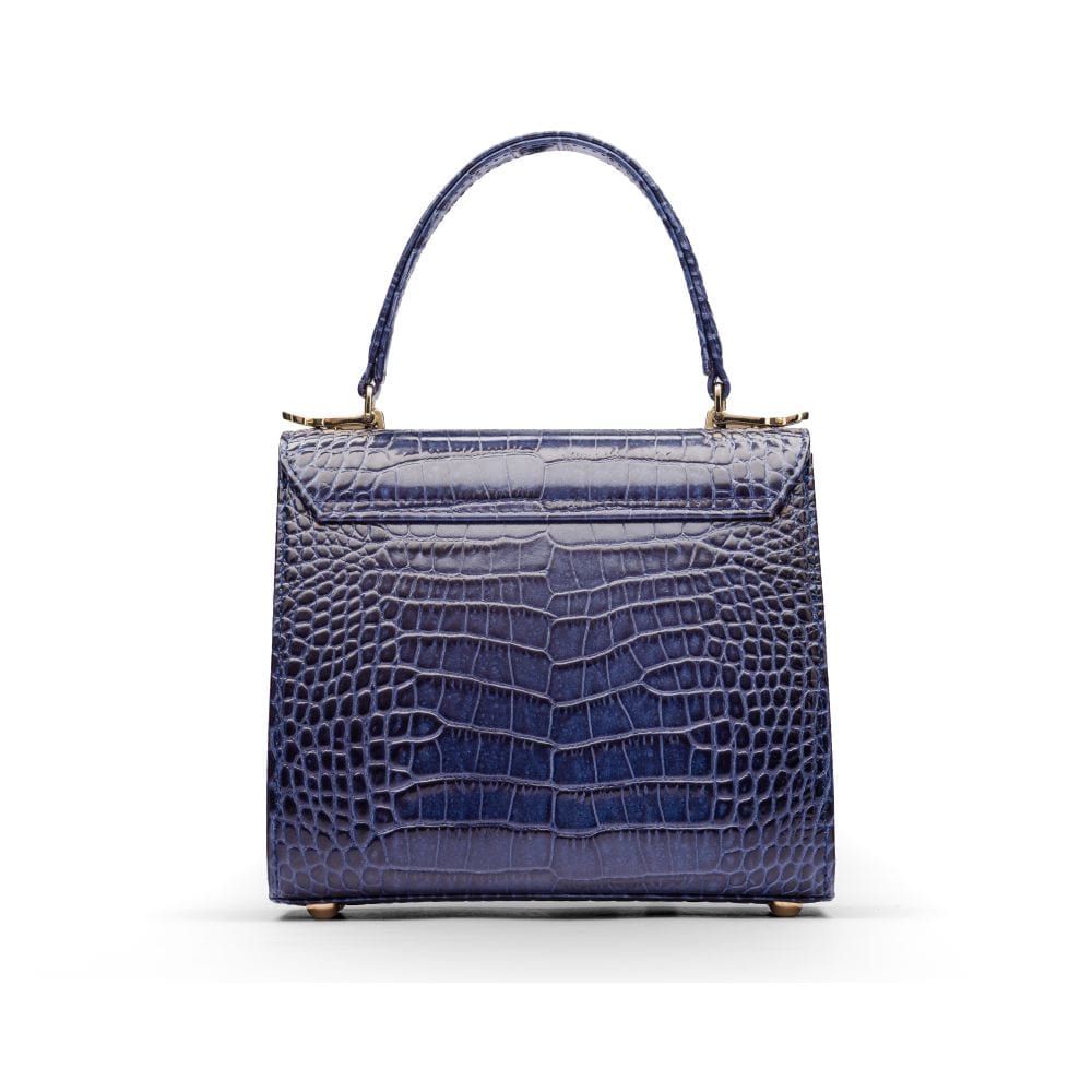 Mini leather Morgan Bag, top handle bag, navy croc, back