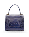 Mini leather Morgan Bag, top handle bag, navy croc, back