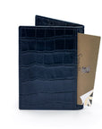 Premium Slim RFID Leather Credit Card Wallet, Navy Croc Effect, back