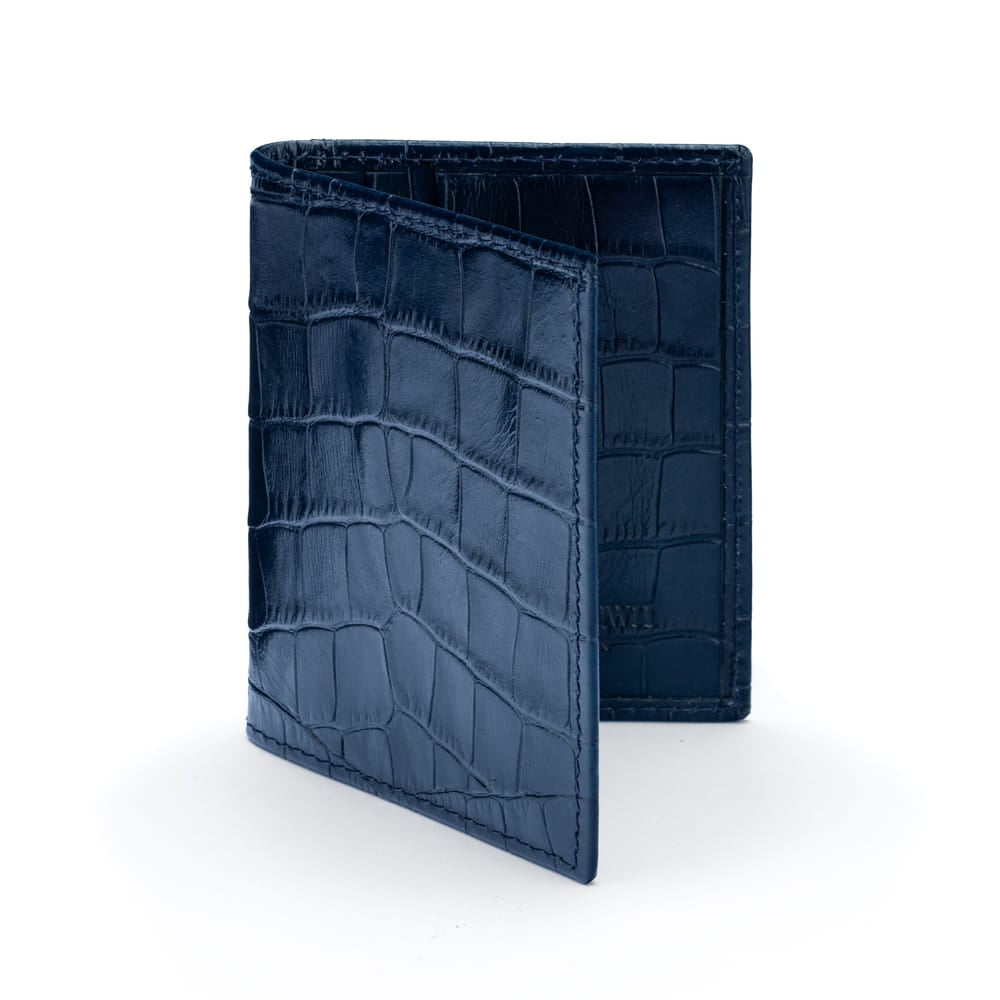 Premium Slim RFID Leather Credit Card Wallet, Navy Croc Effect, front