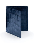 Premium Slim RFID Leather Credit Card Wallet, Navy Croc Effect, front