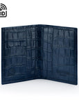 Premium Slim RFID Leather Credit Card Wallet, Navy Croc Effect, inside