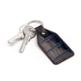 Rectangular leather key fob, navy croc, front view