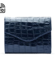 RFID Large leather purse with 15 CC, navy croc, front