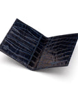 RFID leather passport holder, navy croc, open