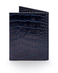 RFID leather passport holder, navy croc, back view