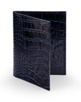 RFID leather passport holder, navy croc, front