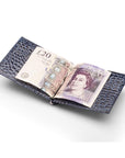 Leather money clip wallet, navy croc, inside