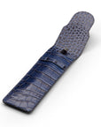 Single leather pen case, navy croc, open