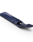 Single leather pen case, navy croc, inside