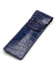 Single leather pen case, navy croc, front