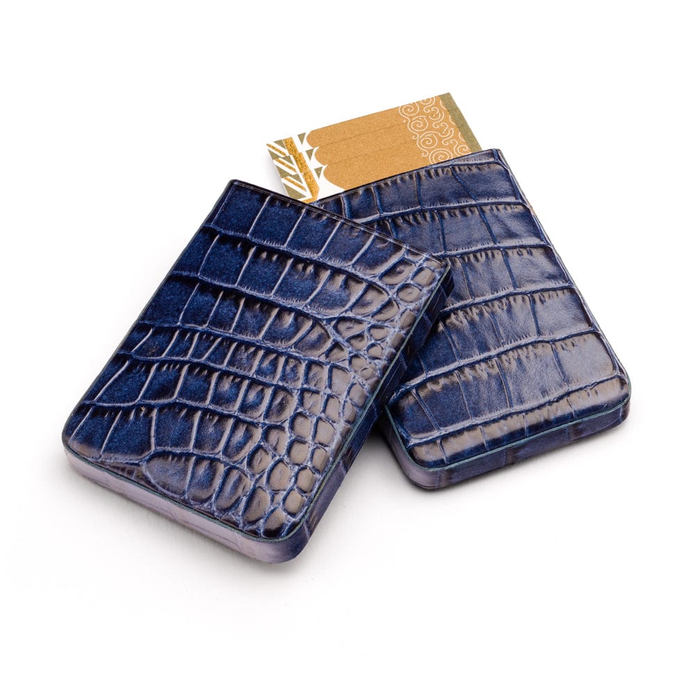 Pull apart business card holder, navy croc, open