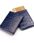 Pull apart business card holder, navy croc, open